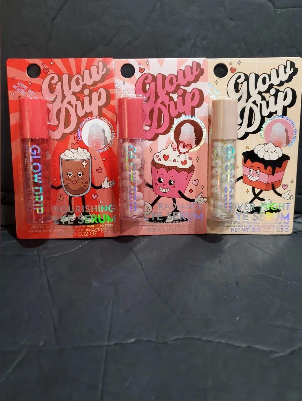 3pack glow drip nourishing radiance and overnight infused eye serums rollon new
